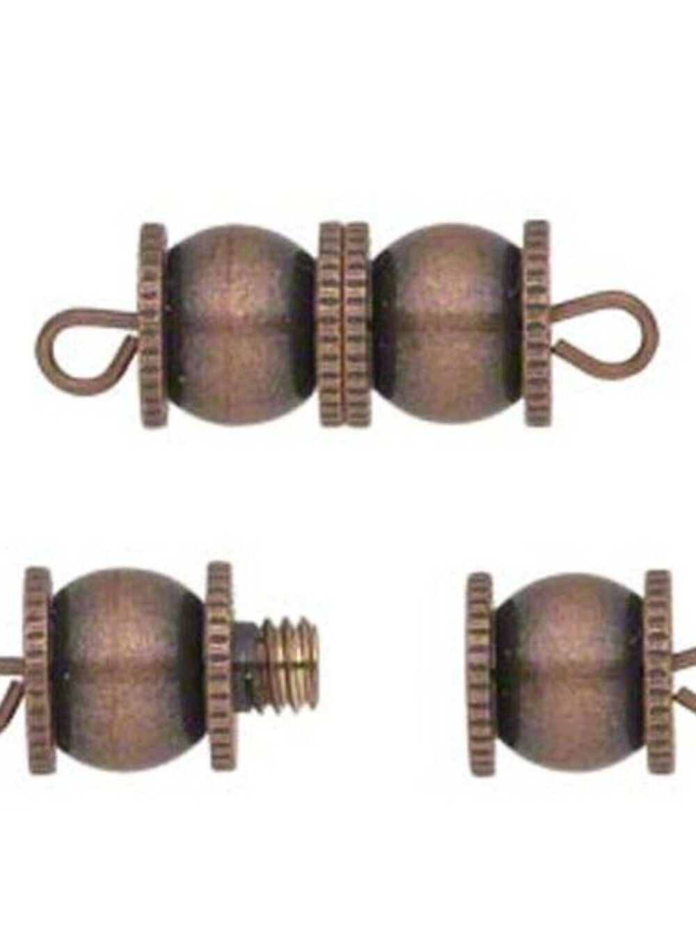 Art Deco Antiqued Copper Large Double Ball Barrel Screw Large Necklace Clasp